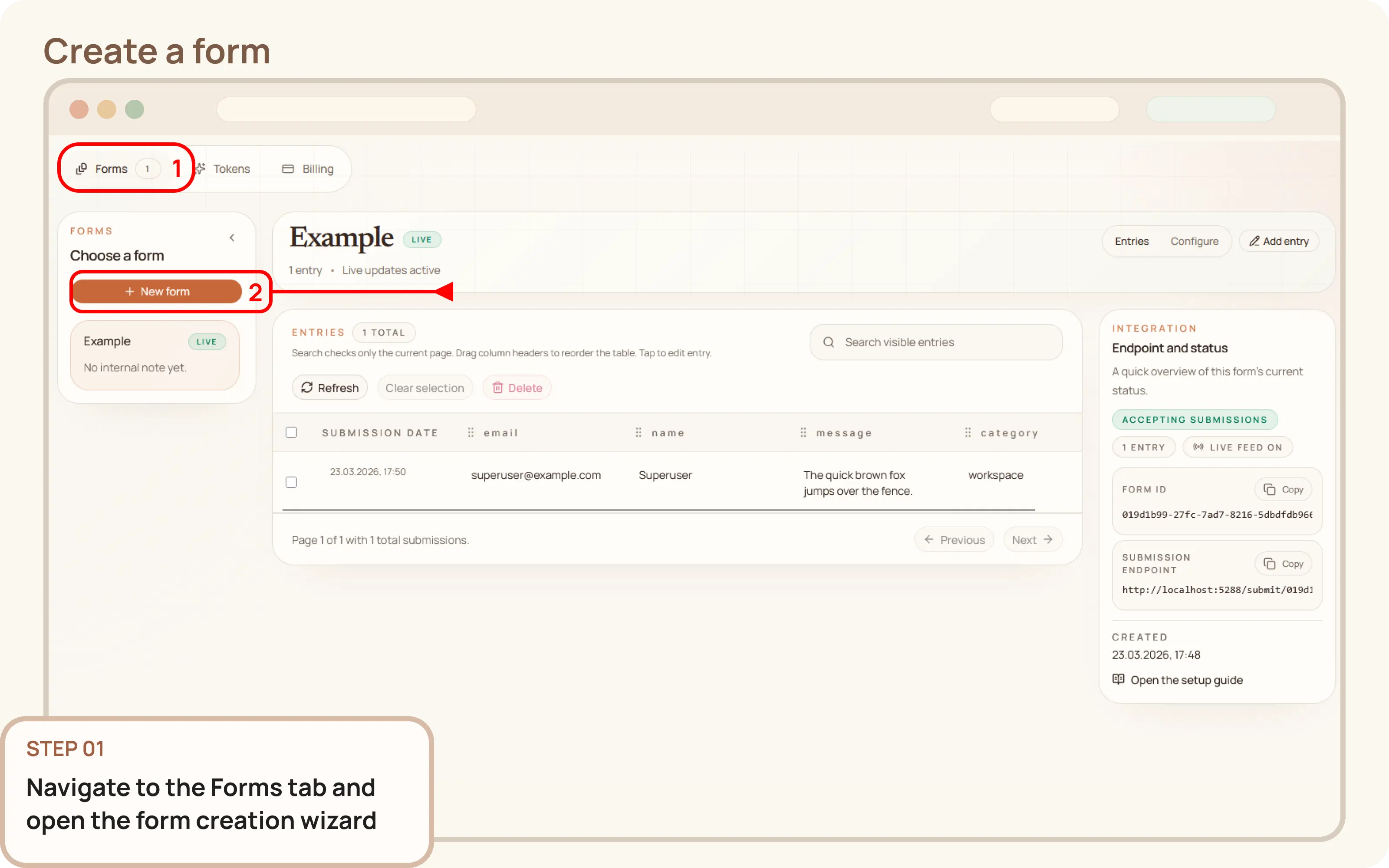 Create a form: Open the form creation wizard