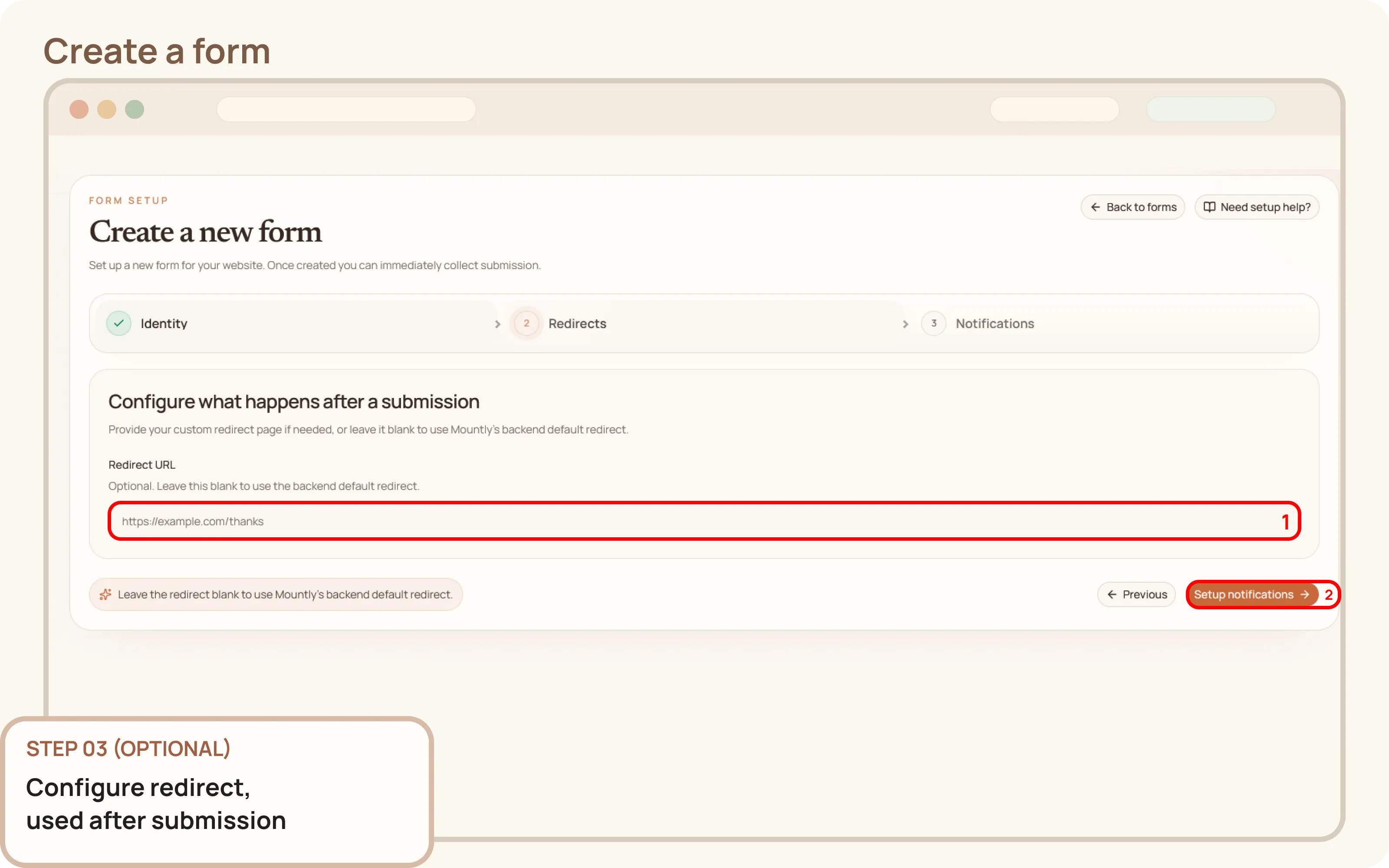 Create a form: Configure redirects