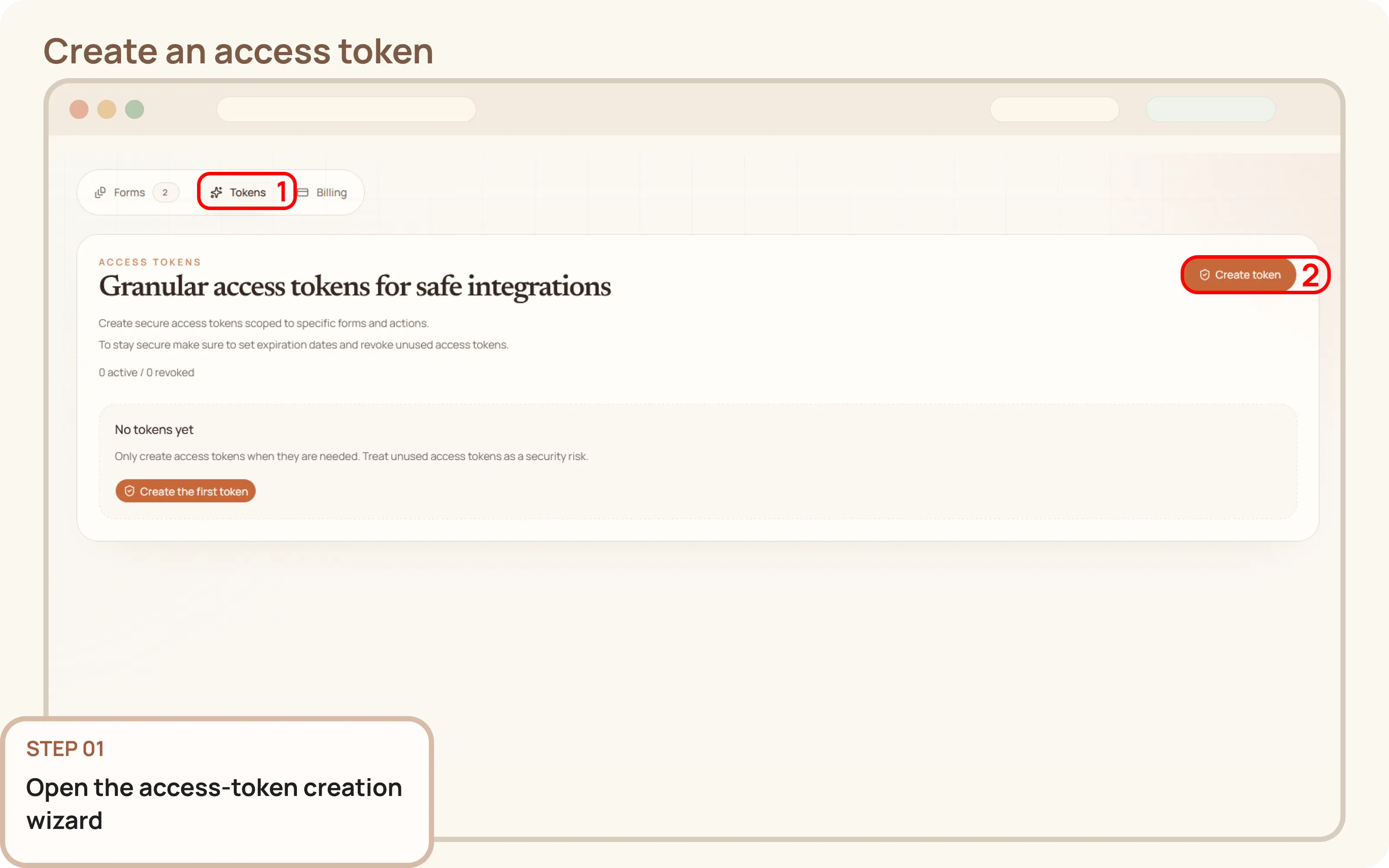 Create an access token: Open the access-token creation wizard