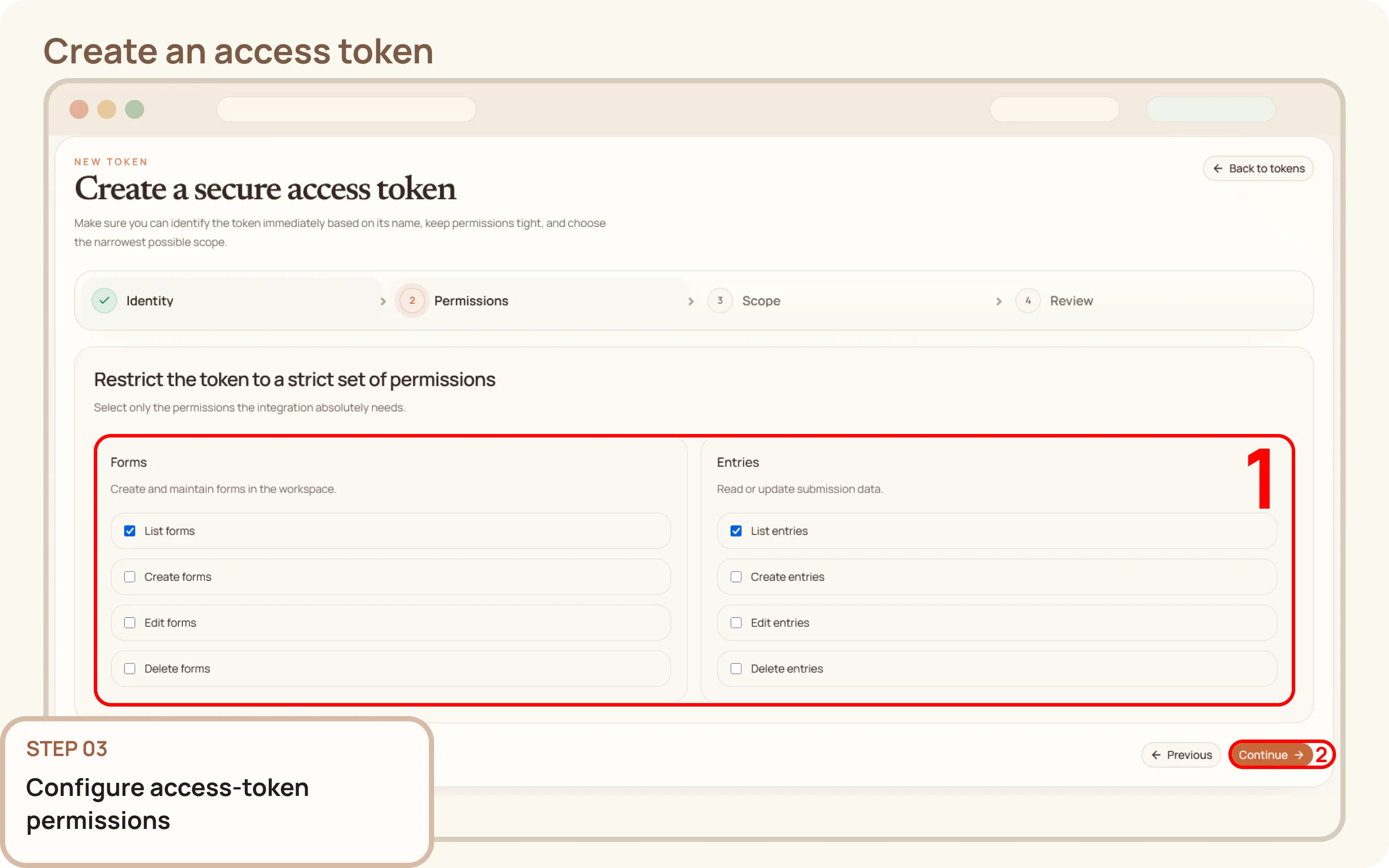 Create an access token: Choose permissions
