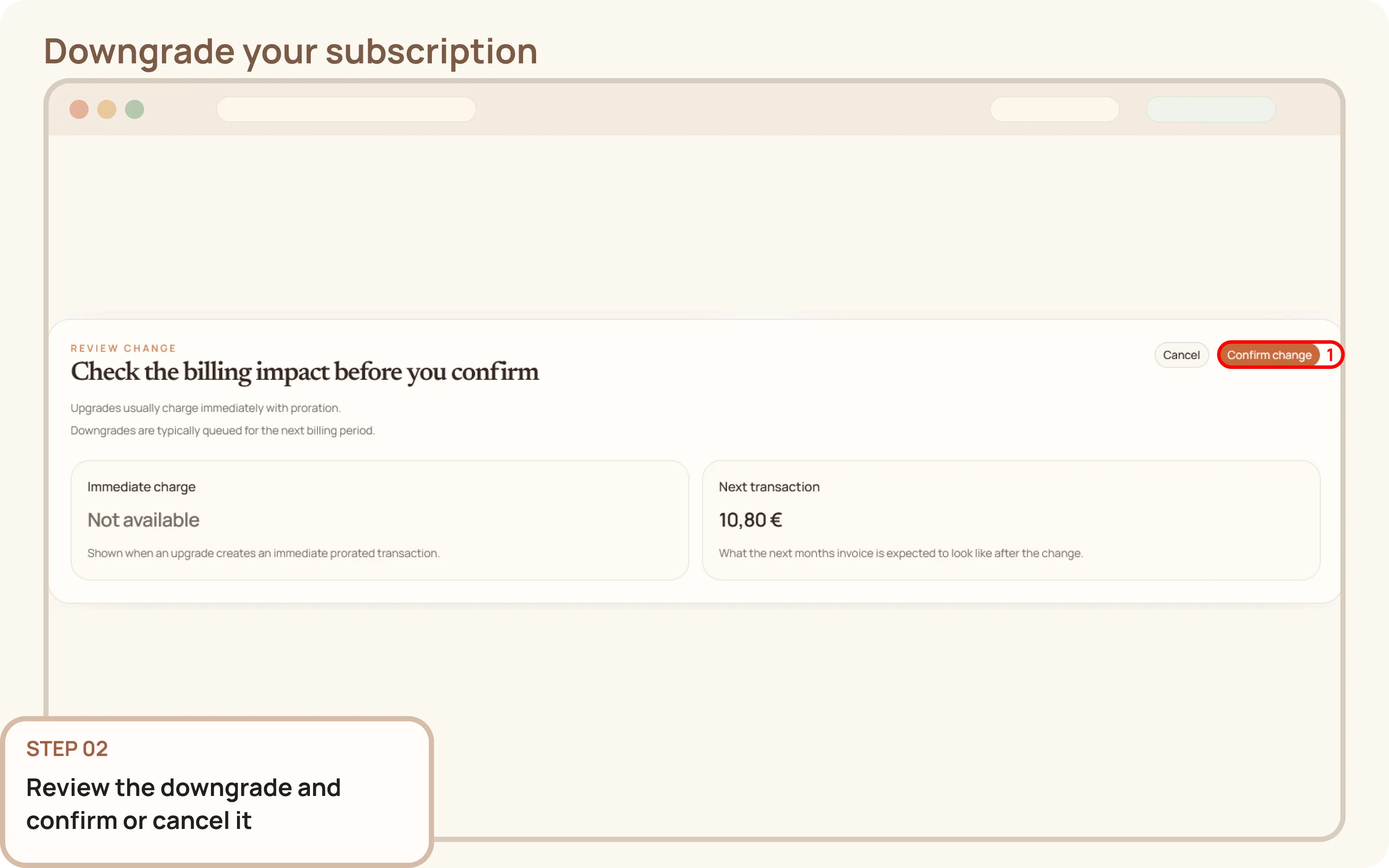 Downgrade your subscription: Review and confirm the plan downgrade