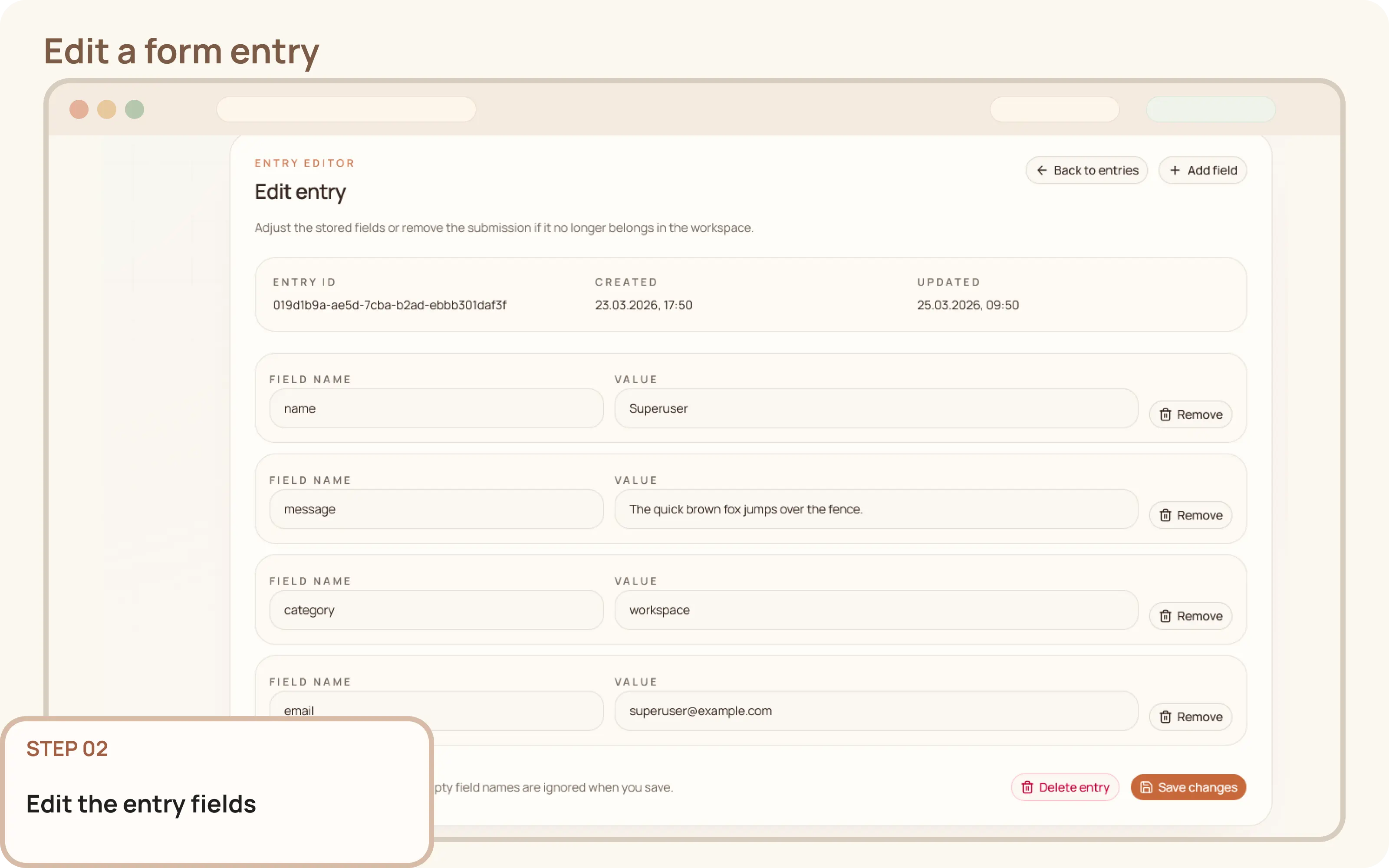 Edit a form entry: Edit the entry fields