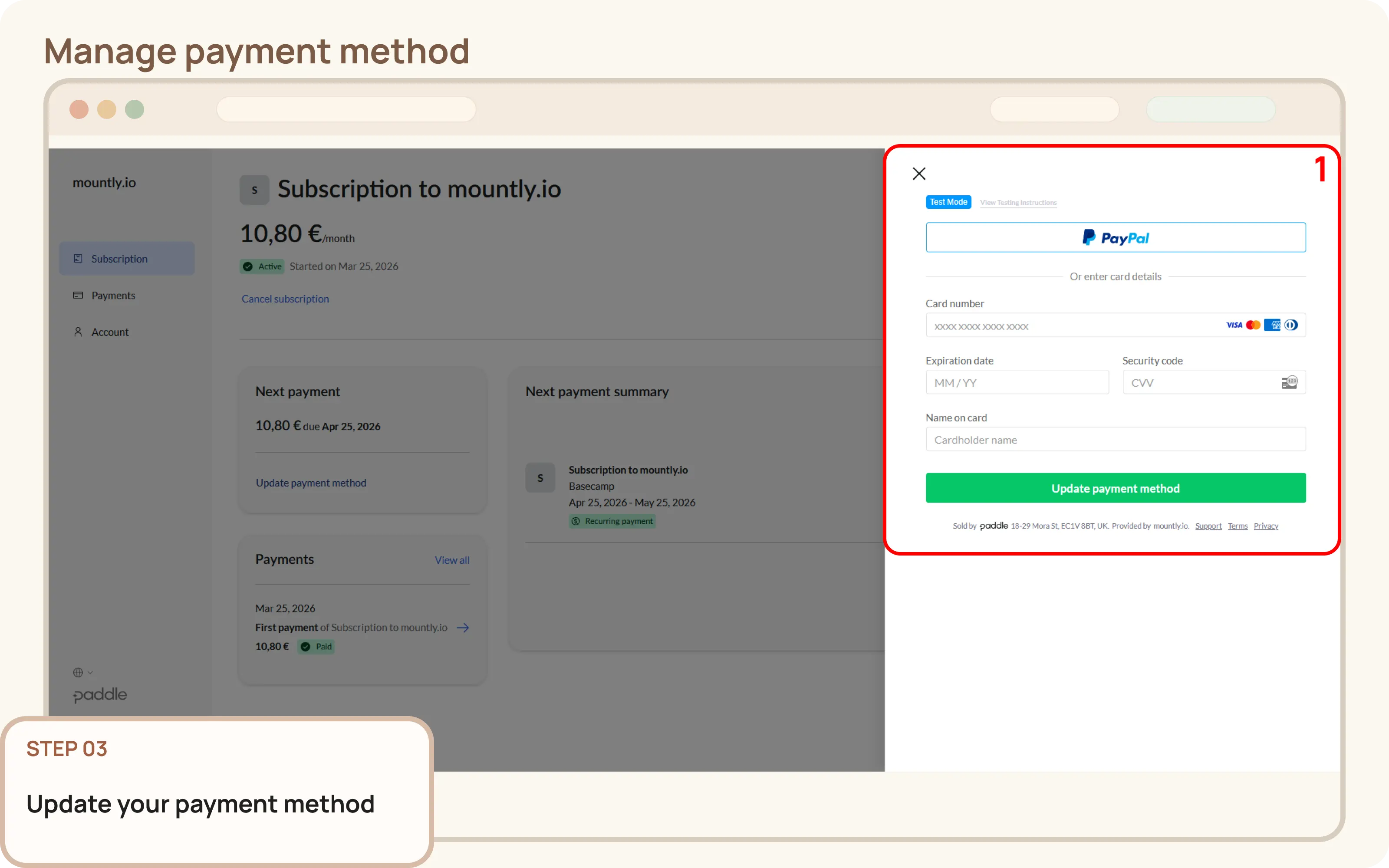 Manage your payment method: Update your payment method