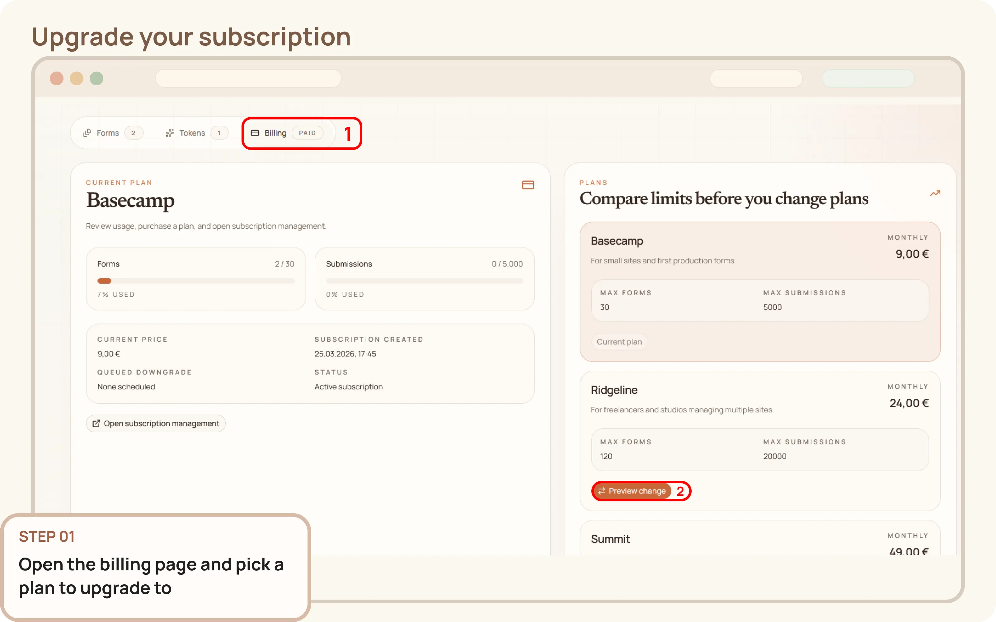 Upgrade your subscription: Choose a higher tier plan