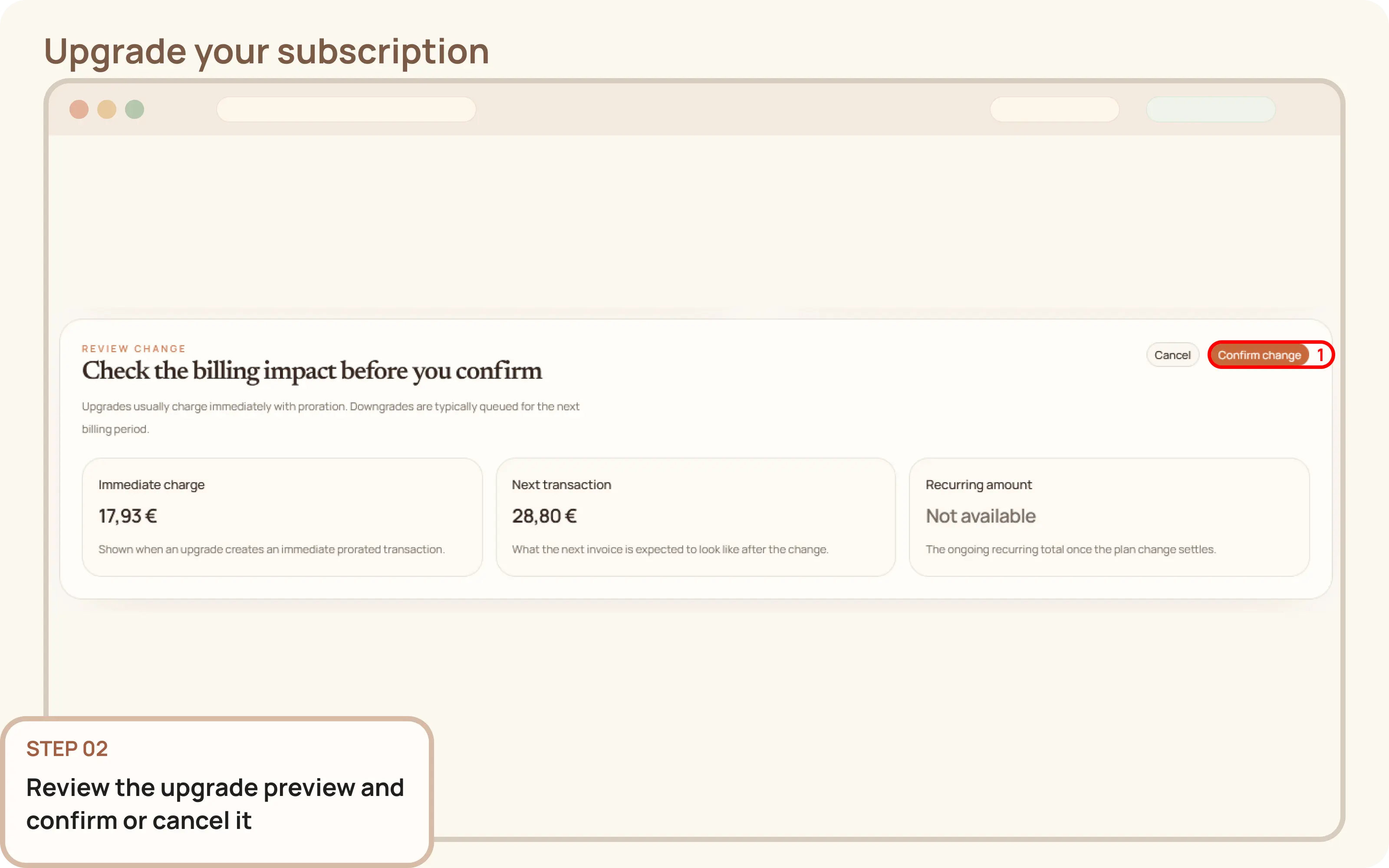 Upgrade your subscription: Review and confirm the plan upgrade