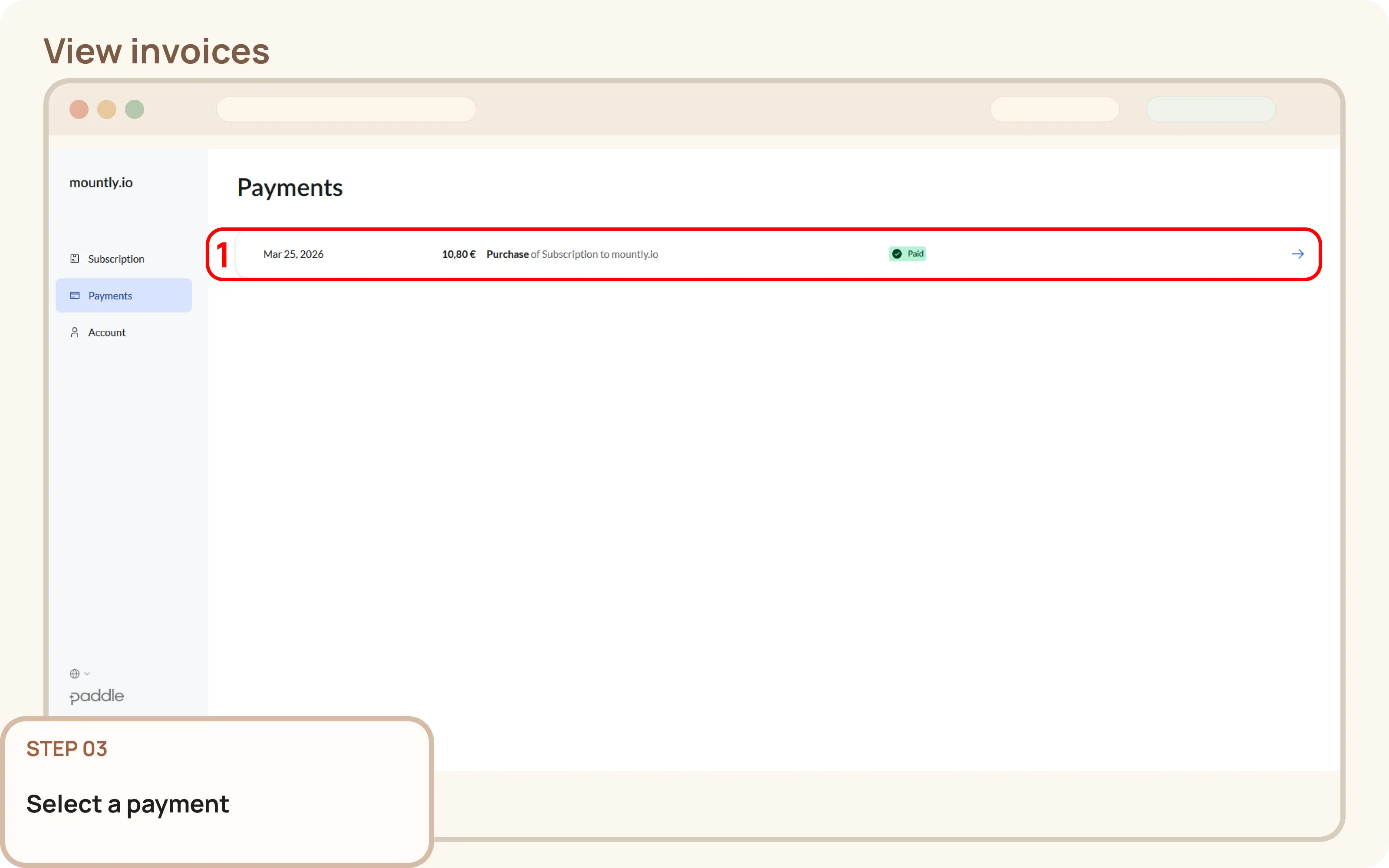 View invoices: Select a payment